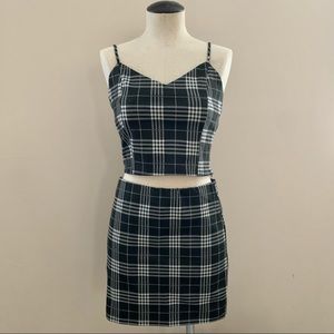 Plaid Black White Y2K Top and Skirt Two Piece Set